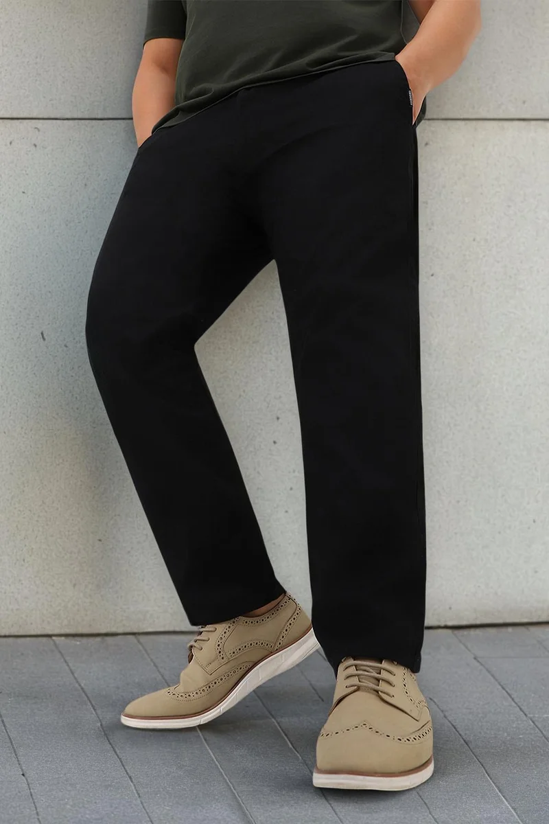 Urbano Plus Men's Black Cotton Regular Fit Casual Chinos Trousers